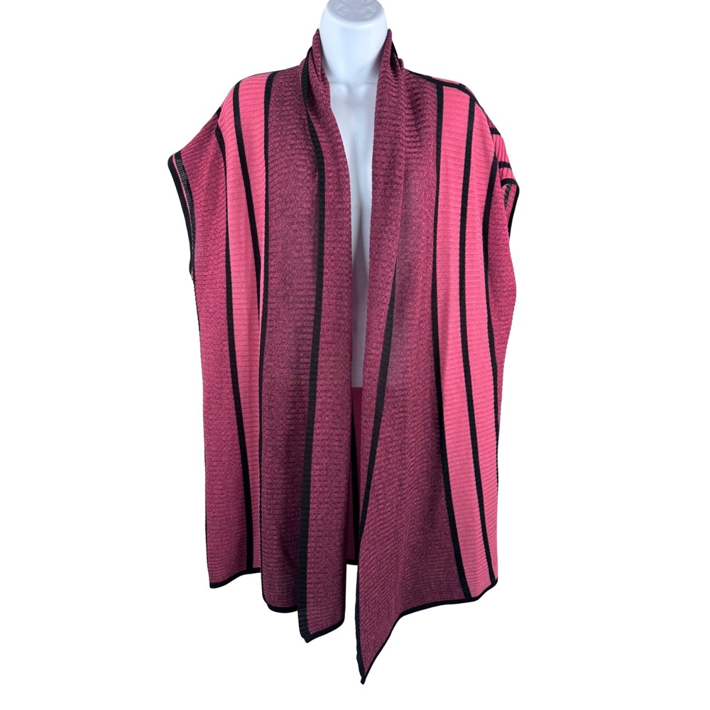 Misook Pink red Striped Knit Open Front Cardigan lagen look boho‎ 90s sz M